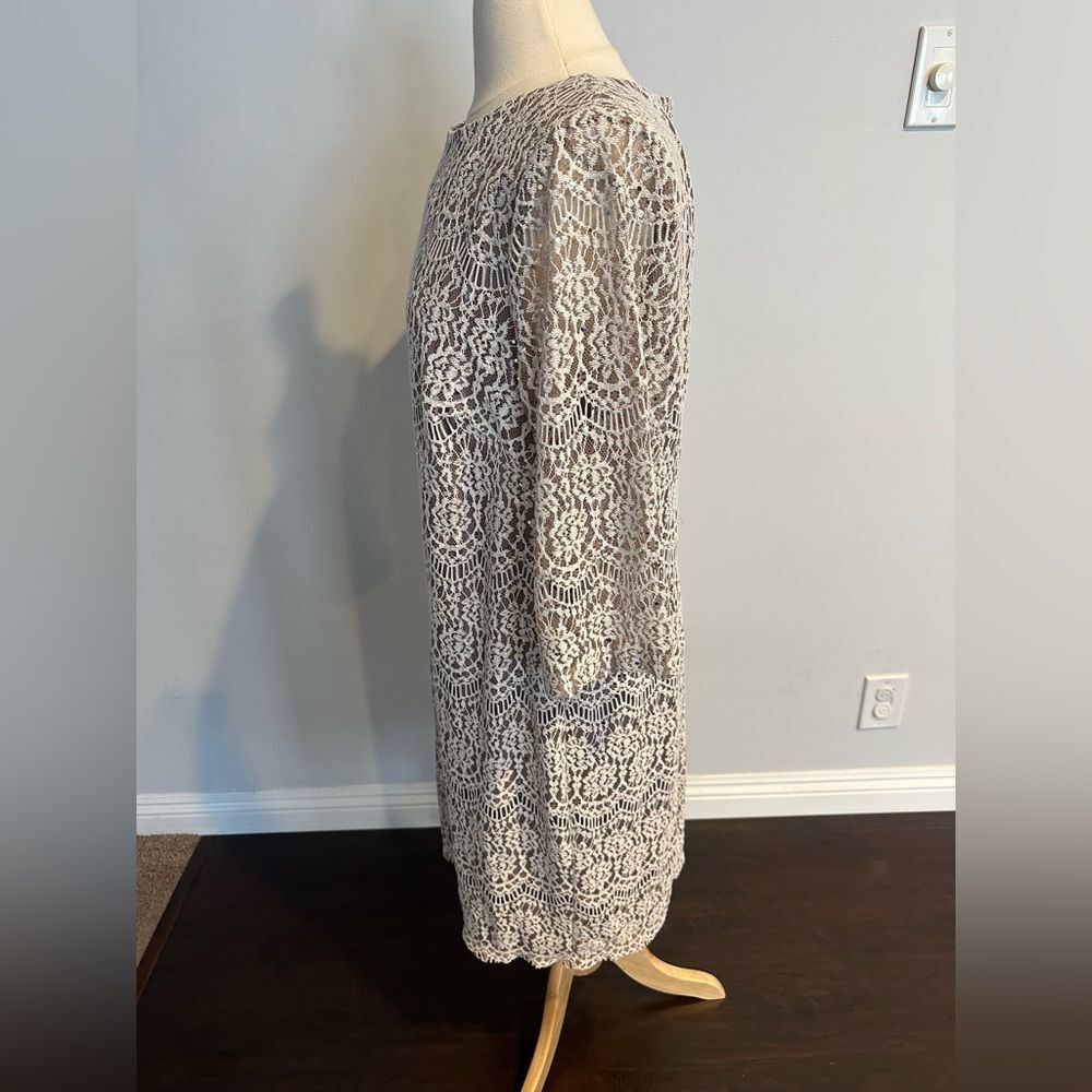 BRAND NEW WITH TAG! Jessica Howard Cream & Brown Lace Sheath Dress Size 14W - Picture 3 of 14